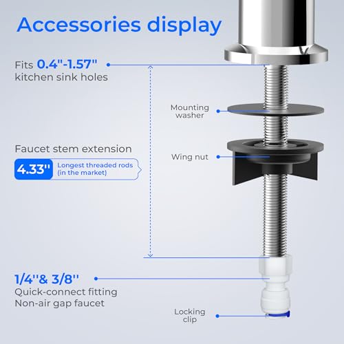 Waterdrop Filtered Water Faucet, Drinking Water Faucet, Reverse Osmosis Faucet, RO Faucet, RO Water Faucet, Water Filter Faucet for Kitchen Sink, Stainless Steel, Lead-Free, Polished Chrome