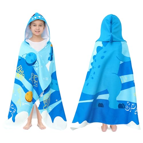 UOMNY Kids Beach Towels-Hooded Towels for Kids Kids Hooded Bath Towel 30 x 50 for 3-10 Years Pool Ponchos for Kids with Hood Boys Beach Towel Blue Dinosaur