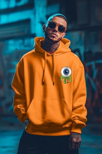Image of Veirdo Cotton Poly Fleece Oversized Hooded Sweatshirt Baggy Fit Stylish Pocket Graphic Printed Hoodie for Men (Available in Sizes: S to 3XL)
