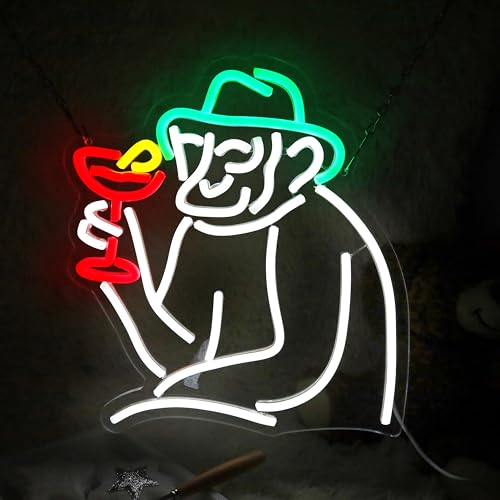 Image of Monkey Cocktail Retro Bar Neon Sign Cocktails Bar Neon Light Up Sign Dimmable for Room Wall Decor Man Cave Game Room 12.6 inchx13.6 inch