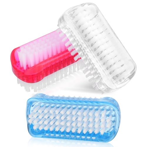 Paquete de 3 cepillos de uñas para limpiar las uñas, cepillo de uñas de doble cara, cerdas suaves y rígidas, cepillo de limpieza de uñas para hombres y mujeres, rojo, azul y blanco