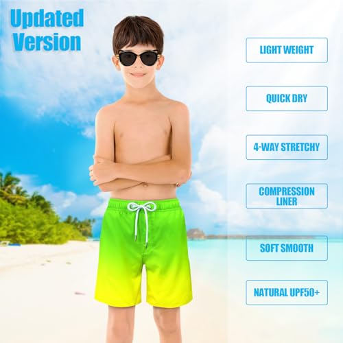 Image of Boys Swim Trunks with Boxer Brief Liner Compression Anti Chafe Swimming Shorts Stretchy UPF Quick Dry Swimsuit