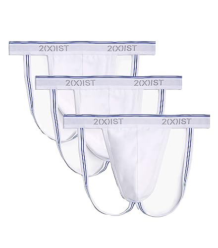2(X)IST Men's Cotton Stretch Jock Strap 3-Pack, White/White/White, XL