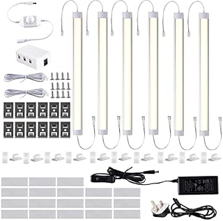 LABOREDUCER LED Under Cabinet Lighting Kit - 6 Pack Cabinet Strip Lights with Rotary Dimmer & 11Inch 24V Plug in Cupboard Lights Linkable Bar Lights for KitchenCupboardCounterClosetShowcase