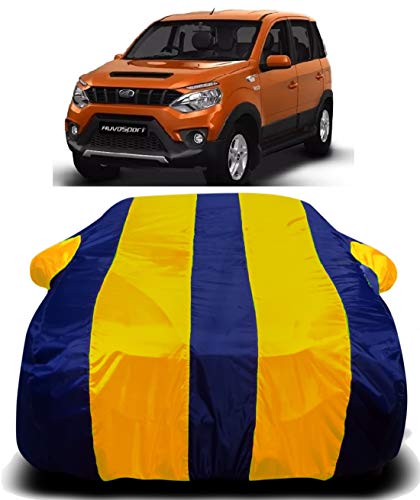 Image of Waterproof Car Cover with Ultra Surface Body Protection (Yellow Stripes) (Mahindra NUVOSPORT)