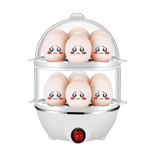 14-egg double layer electric egg boiler & steamer – 350w automatic egg cooker for boiling, poaching & steaming – fast & efficient kitchen appliance color white