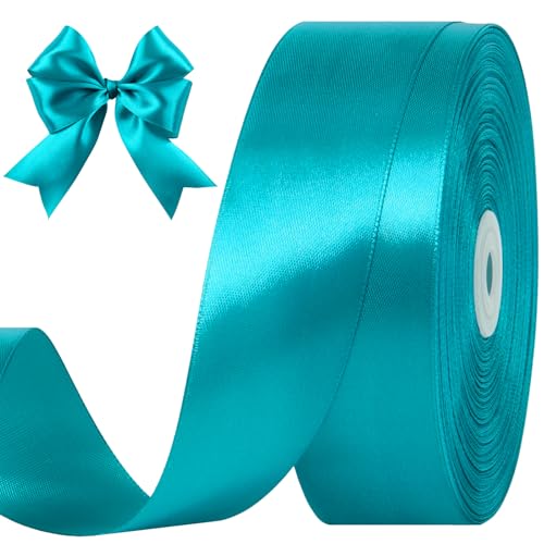 CLUEWR Teal Satin Ribbon 1-1/2 Inches 100 Yards