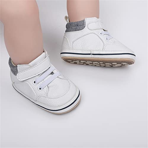 Image of SOFMUO Baby Boys Girls High Top Ankle PU Leather Sneakers Soft Rubber Sole Infant Moccasins Newborn Oxford Loafers Anti-Slip Toddler Wedding Uniform Dress Shoes
