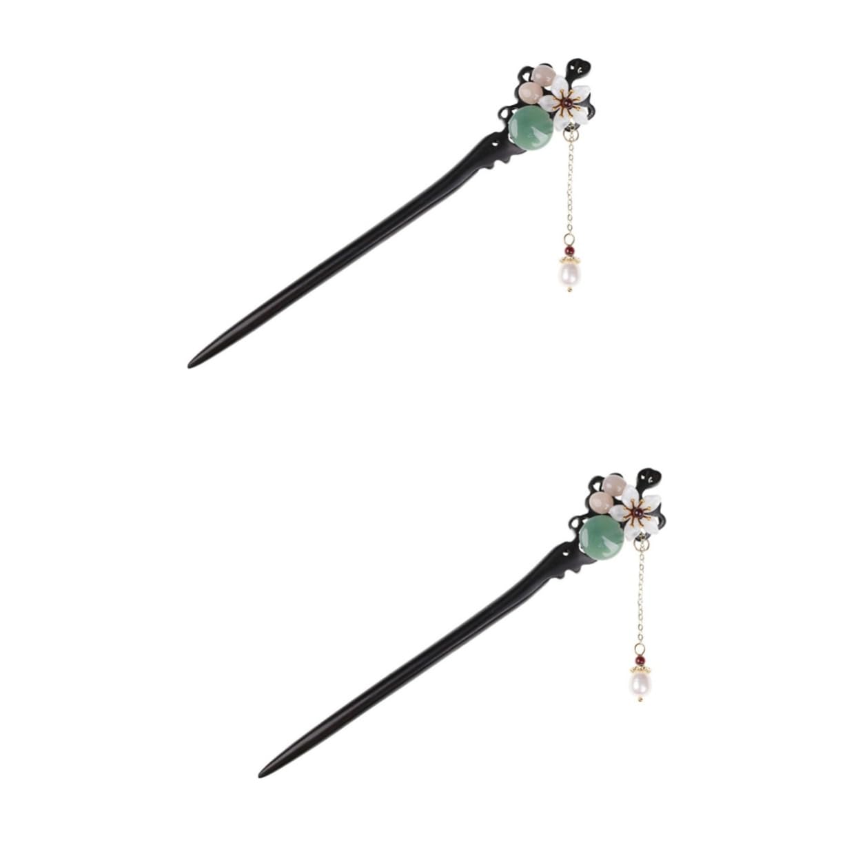 FRCOLOR 2 Piezas Horquilla palillos japoneses para el cabello palos de pelo de mujer palos de pelo chino palo de pelo de borla Jade aventurina Accesorios Cabello recogido bollo Perder