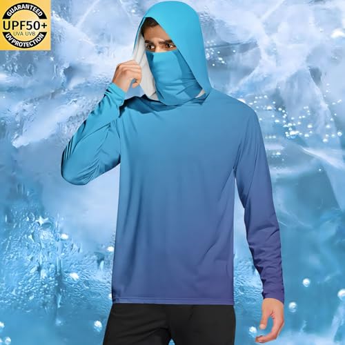 Mens Sun Shirt with Hood and Mask UPF 50+ Long Sleeve UV Protection Hiking Outdoor Running Hoodies Rash Guard Fishing2