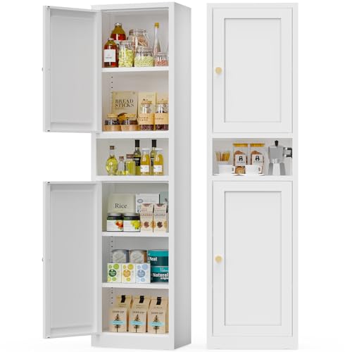 Eltean 67 H Narrow Pantry Cabinet,White Metal Pantry Cabinet with Reversible Doors & Adjustable Shelves,Metal Storage Cabinet for Kitchen,Home Office,1000lbs Capacity(15.7 W)