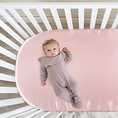 Image of SiinvdaBZX Satin Bassinet Sheets for Baby Girl, Pink | Silk-Like Soft Bassinet Fitted Sheets for Hourglass, Oval & Rectangular Bassinet Mattress