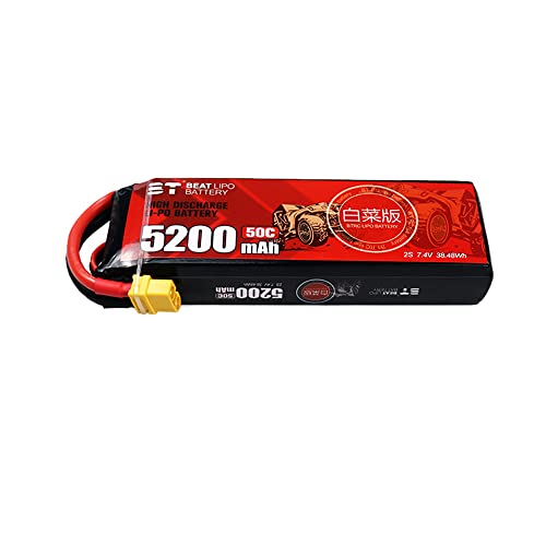 BEATLIPO 7.4V 50C 5200mAh 2S Lipo Battery Hardcase XT60 Plug para RC Car Truck Buggy, Barco, Helicopper
