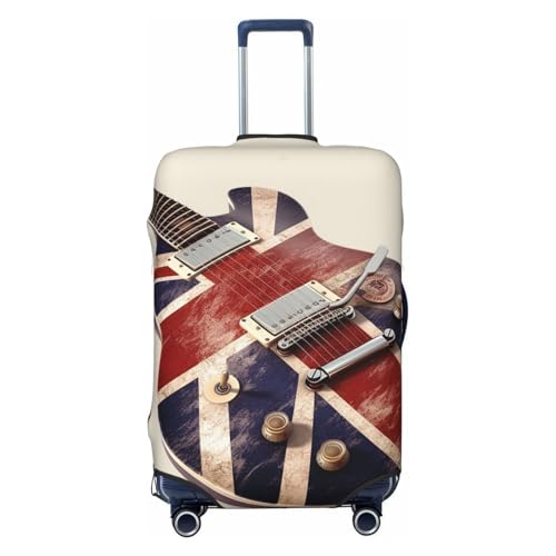 Travel Luggage Cover Fashion Suitcase Protector Guitar British Flag Spandex Baggage Covers Washable Suitcase Covers Anti-Scratch Luggage Cover Protectors Fits 18-32 Inch Suitcases Large