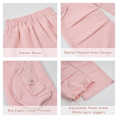 Image of Rolanko Parachute Pants for Girls Y2K Cargo Trousers with Pockets Harajuku Jogger Pants Kids 4-14 Years