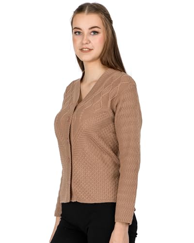 Image of Lady Willington Women Woolen V-Neck Self Design Cardigan Heavy Daffodil Fabric Cardigan Winter Wear Pure Wool Cardigans for Women Sweaters Long Cotty Fully Warm Cardigan Free Sizes