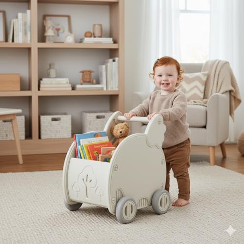 Deer COCO Kids Toy Storage Organizer Shopping Cart Toy Box For Baby, Push Cart Multifunctional Toddler Toy Chest Organizers Storage Bins For Living Room/Playroom/Bedroom (W&Dumbo)