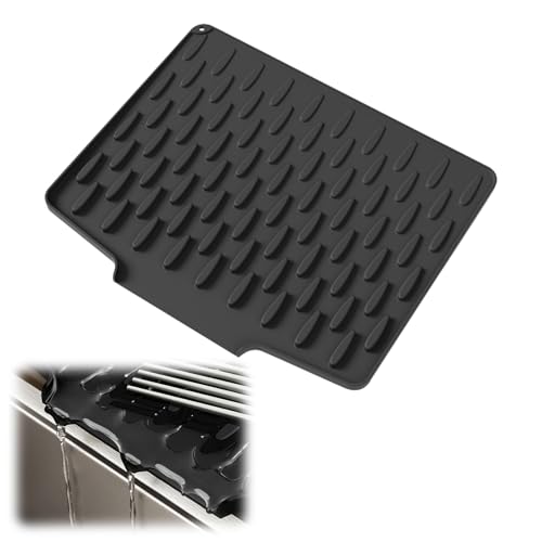 Lergas Tappetino scolapiatti in silicone, scolapiatti con efficace deviazione dell'acqua e design antiscivolo, per angolo cottura e inserto per lavello (grigio, L) (B)