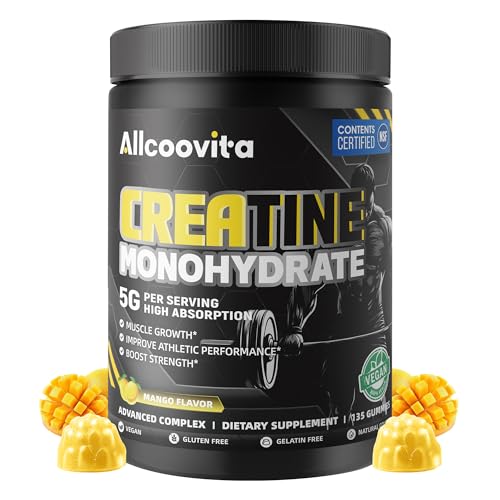 Image of Creatine Monohydrate Gummies, NSF Certified, 5g Dose for Men & Women to Support Muscle, Strength, Recovery, Cognitive Health & Memory, Mango Flavor, 135 Gummies