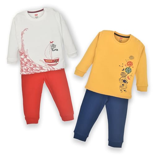 Image of LuvLap Baby Boys 100% Cotton Full Sleeve Boys T-Shirt & Pyjama Sets, Pack of 2