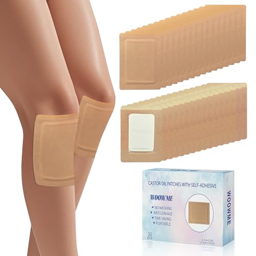Image of 32 Pcs Castor Oil Pack Wrap, Disposable Castor Oil Patches for Belly /Leg /Back (Oils Not Included), 5.1 inch x 3.9 inch