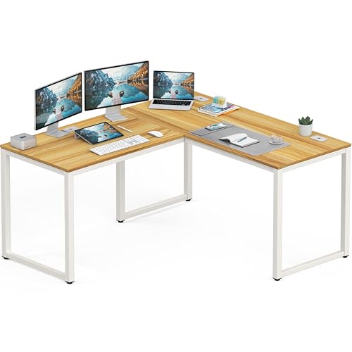 SHW 55 x 60 Inches Commercial-Grade L-Shape Corner Office Computer Desk, Oak