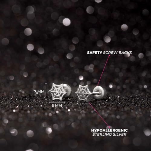 925 Sterling Silver Polished Tangled Spiderweb Safety Screw Back Earrings For Little Girls - Children's Spiderweb Earrings For Children - Little Girls Web Earrings4