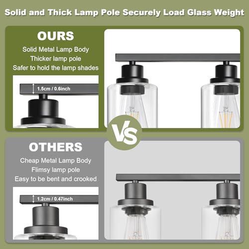 Image of Unicozin Modern Bathroom Light Fixtures, 5 Light Vanity Lights Over Mirror, Black Wall Lamp with Clear Glass for Living Room Cabinet Bedroom Porch