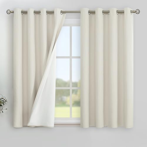 Image of YoungsTex Linen Blackout Curtains 54 Inches Length, Full Room Darkening Short Window Drapes Thermal Insulated with Grommet for Bedroom Living Room, 2 Panels, 52 X 54 Inch