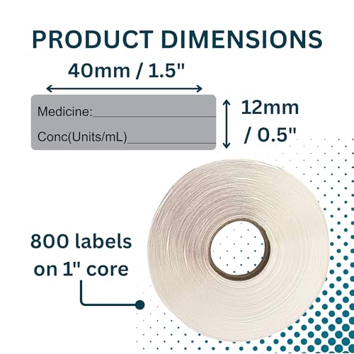 Image of Gray Medicine Syringe Labels (Units /mL) - 800 Medication Labels Stickers, 12mm x 40mm, for Hospitals, Pharmacy & Vet