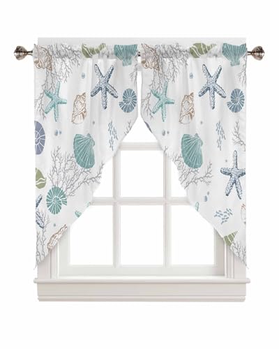 Epetloutys Summer Coastal Swag Curtain Valances for Windows, Teal Shell