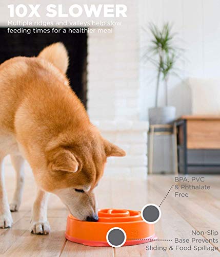 Outward Hound Fun Feeder Slo Bowl, Slow Feeder Dog Bowl, Medium/Mini, Orange #TOP4