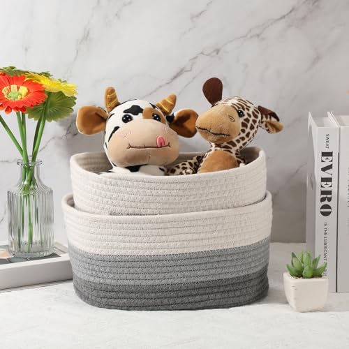 Image of Sawysine 6 Pcs Storage Baskets Bulk for Organizing Cotton Rope Woven Basket with Handles for Gift Cloth Shelves Blanket Toys Living Room(Gray and White)