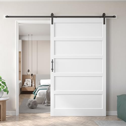 Image of Fredbeck 54 inchx96 inch Sliding Barn Doors with 9 ft Barn Door Hardware Kit,Assembly Required,5-Panels Slab,White