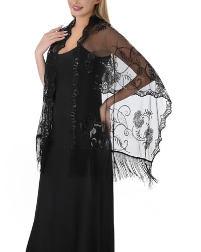 Sequin Floral Shawls and Wraps for Evening Dresses,Formal Wedding Party Shawl,Scarve for Women Long Large Shawls4