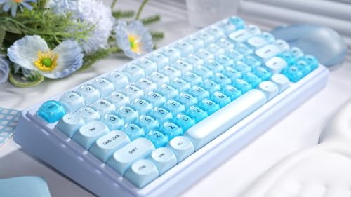 Image of ZORNHER UR82 Wireless Foundation Mechanical Keyboard,75% Creamy Keyboard,Cute Gaming Keyboard,Jelly Crystal Gradient Keycaps,Hot Swappable,RGB Backlit,for Mac Windows,BT5.0 /USB-C /2.4GHz,Ice Blue