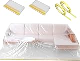 HERSENT 2 Packs 144'/12ft Plastic Sofa Couch Cover,Waterproof Plastic Couch Covers for Furniture for Sectional Sofa LShape,Extra Large Bed Chair Furniture Protector Cover for Moving and Storage