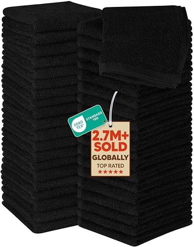 Image of Utopia Towels 60 Pack Cotton Washcloths Set, 100% Ring Spun Cotton, Premium Flannel Face Cloths, Highly Absorbent and Soft Feel Fingertip Towels, Black