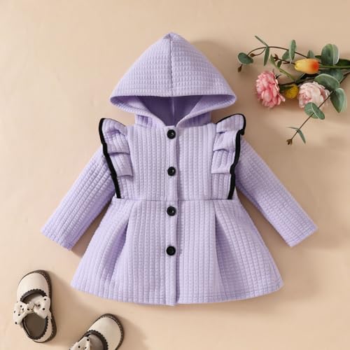 Baby Girls Button Down Hooded Coat Toddler Kids Ruffle Long Sleeve Jacket Fall Winter Outwear 3-24M2