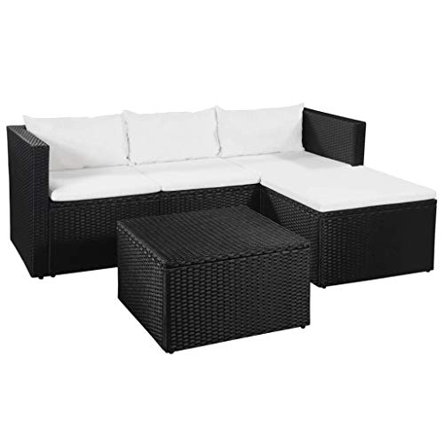 FAMIROSA 3-TLG. Garten-Lounge-Set Poly Rattan Schwarz und Weiß