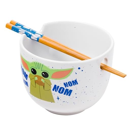 Silver Buffalo Star Wars Mandalorian Baby Yoda Grogu Nom Nom Ceramic Ramen Noodle Rice Bowl with Chopsticks, Microwave Safe, 20 Ounces