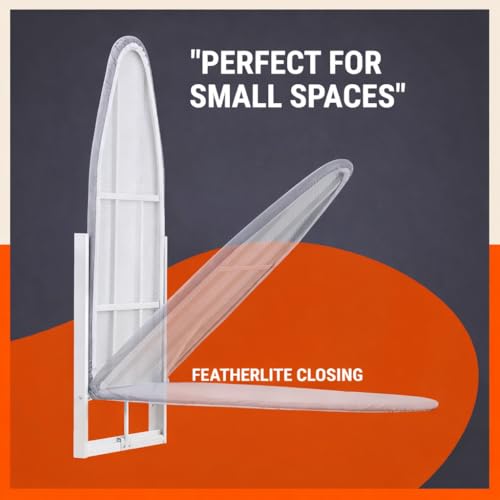Image of JAIMINI Home Wall Mount Ironing Table /Board | Space-Saving & Foldable Mechanism | White | DIY Assembly | Easy-Release Lever, Removable Cotton Cover & Mounting Hardware