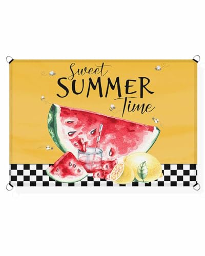 Sun Shade Sails Canopy 6.5x10 FT, Buffalo Plaid Watercolor Watermelon Summer UV Protection Outdoor Shade Canopy, Rust Resistant Tear Patio Sail Shade for Sunshade Outdoor Patio Backyard Garden Decor