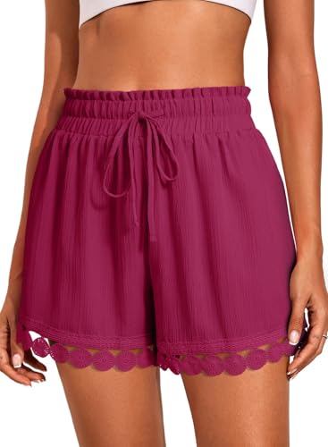 Image of Dokotoo Womens Shorts Summer Casual Loose Elastic Waist Drawstring Lace Boho Beach Cover Up Shorts