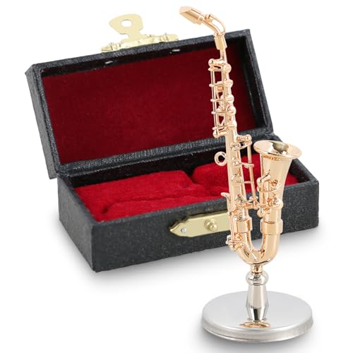 EASTROCK Mini Saxophone - 2.6' Gold-Plated Alto, Black Leather Case - Saxophone Gift