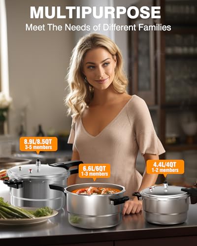 Image of WantJoin 6 Qt Aluminum Pressure Cooker - Gas & Induction Stovetop Compatible Pressure Pot with Release Valve, Multiple Safety Features and Removable Steaming Rack