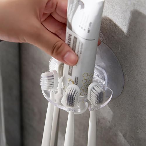 Wall Mounted Toothbrush Holders with Self Adhesive Back, 3.3 x 3.1 in Clear Open Grid Lightweight Space Saving Toothpaste Holder,Durable Compact Bathroom Organizer for Family Vanity (Grey) - image 5
