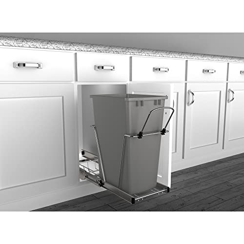 Rev-A-Shelf Rv-12Kd-17C Single 35 Quart Kitchen Cabinet Pull-Out Trash Can Waste Bin Container With Rear Storage And Chrome-Plated Wire Bottom Mount #TOP1