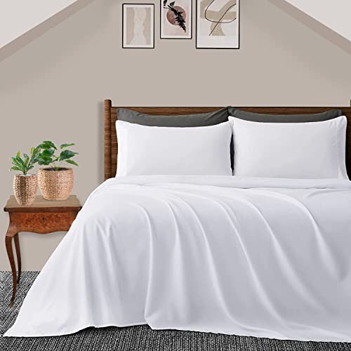 Sgi Breathable Bamboo Bed Sheets Set - Genuine 100% Organic Bamboo Sheets - White Cal-King Size 4Pc's Sheet Set - Bamboo Sheet & Pillowcase Sets Fit 15 Inch Deep Pocket #TOP19