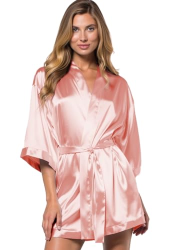 Image of Turquaz Women's Silky Satin Kimono Robes for Bridesmaids, Bride, Short Loungewear, Lingerie Dressing Gown Silk Like VS Robe